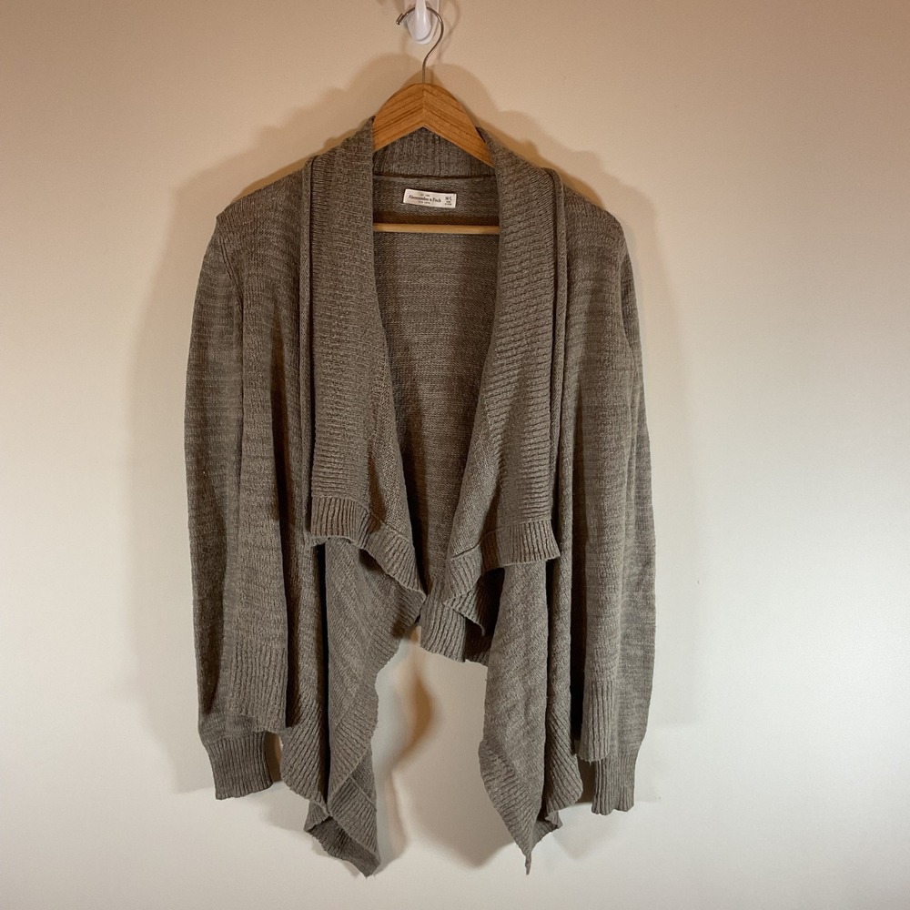 Abercrombie & Fitch Taupe Draped Open Front Wool Blend Cardigan Sweater ML